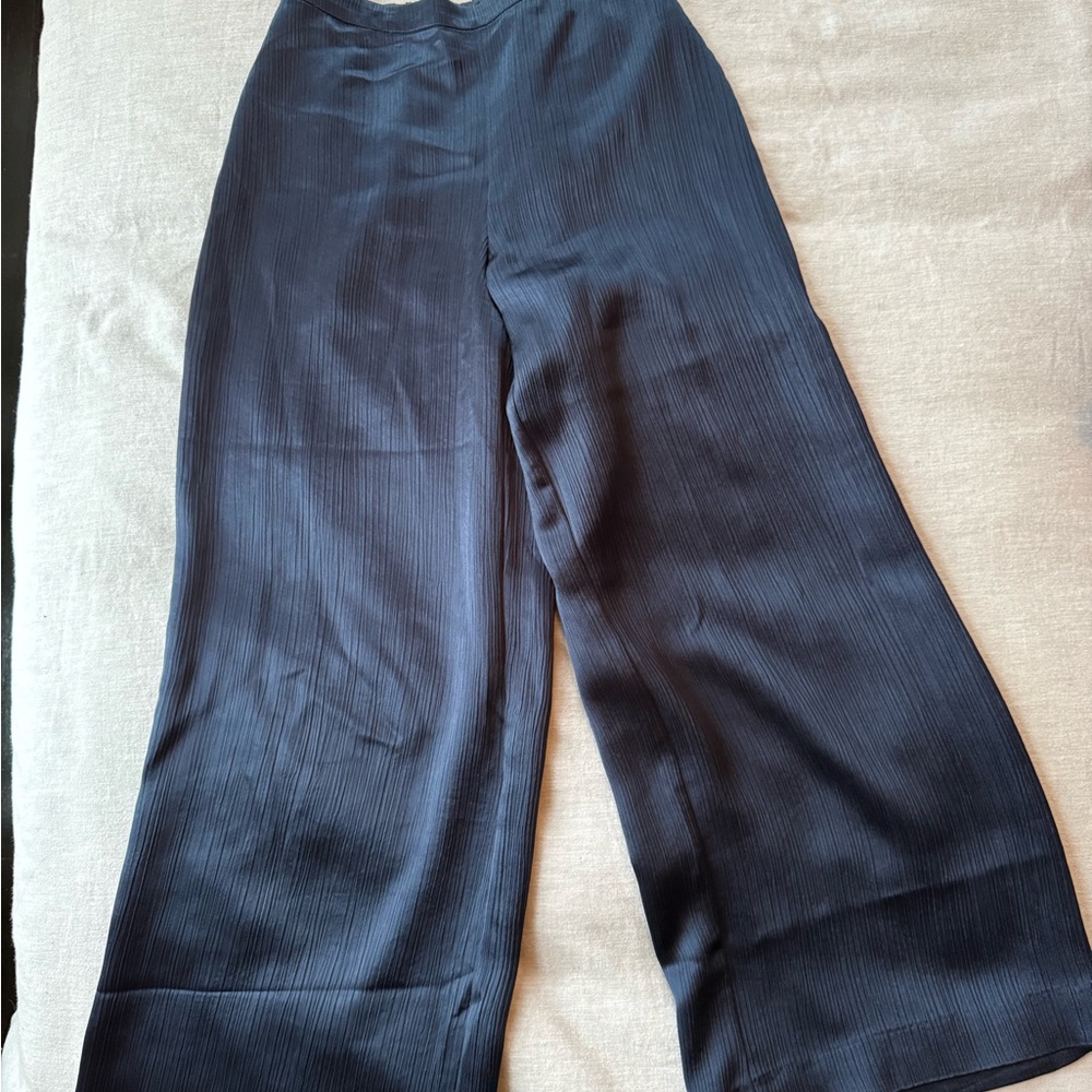 Reformation Navy Wide-Leg Silk Pants